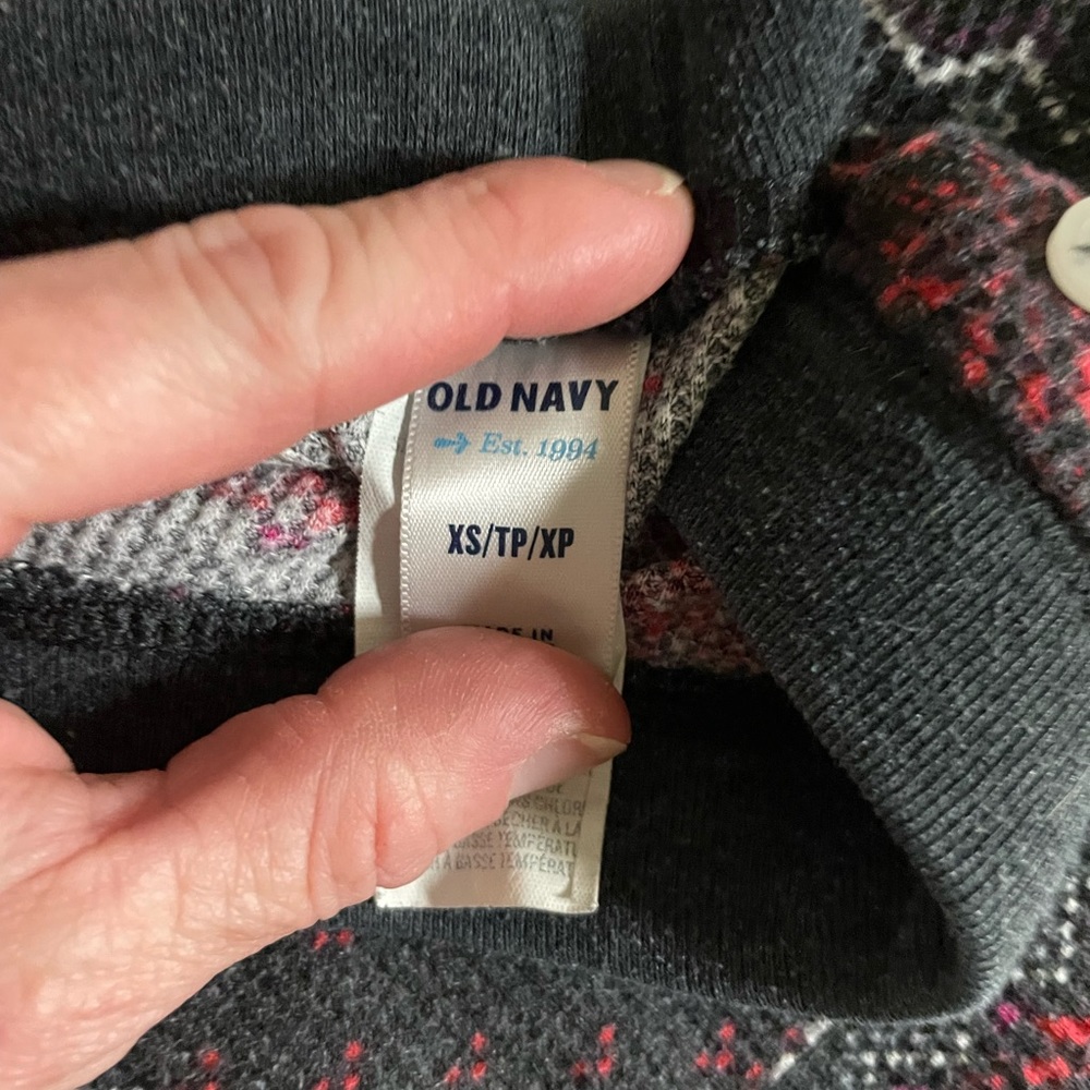 Women’s Old Navy waffle knit PJs size XS gray, white, and red pattern
